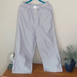 Anthropologie Wren Boxer Pants Blue and White Striped Wide Leg Cotton